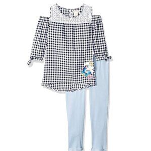 NEW One Step Up 2 Piece set Outfit Gingham Plaid Cold Shoulder Top Leggings Pant